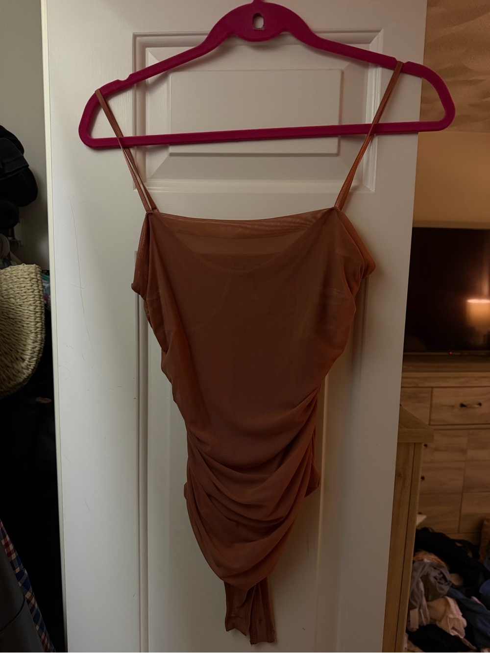 Women’s Mauve Ruched Spaghetti Strap Bodysuit